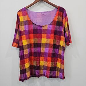 Vintage Liz Claiborne Womens Plaid Mesh Shirt Multicolor Colorful Y2K Retro 90s